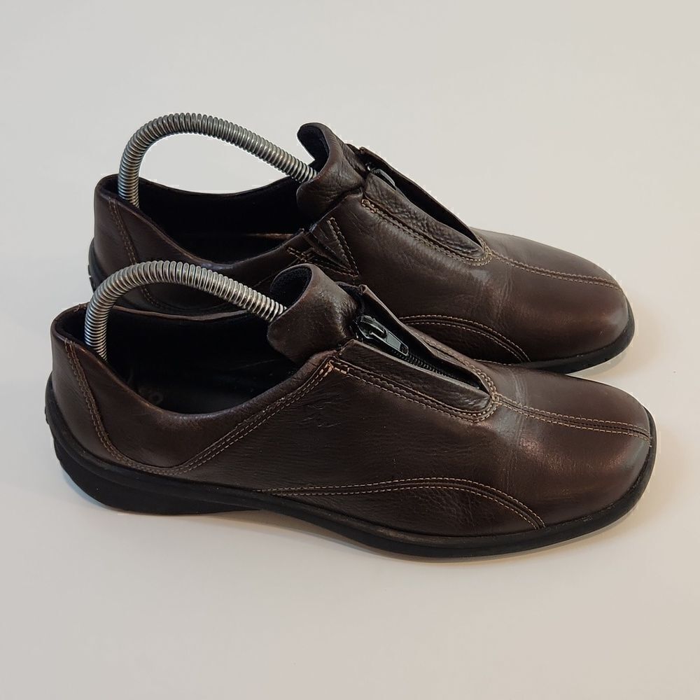 Ecco Leather Loafers Flats Comfort Shoes Brown Split Toe Zip Womens Sz 6 1/2 EUC - Picture 2 of 15
